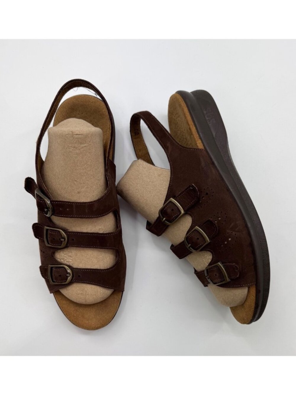 SAS Brown Leather Comfort Adjustable Strappy Sandals Womens Size 8.5 Walking - Picture 2 of 13